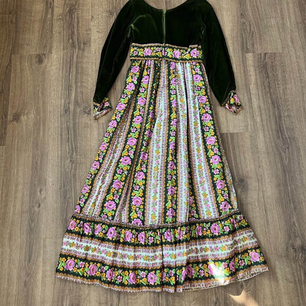 Vintage 70s Velvet Floral Cottage Prairie Peasant Maxi Dress Sz S - Picture 14 of 14